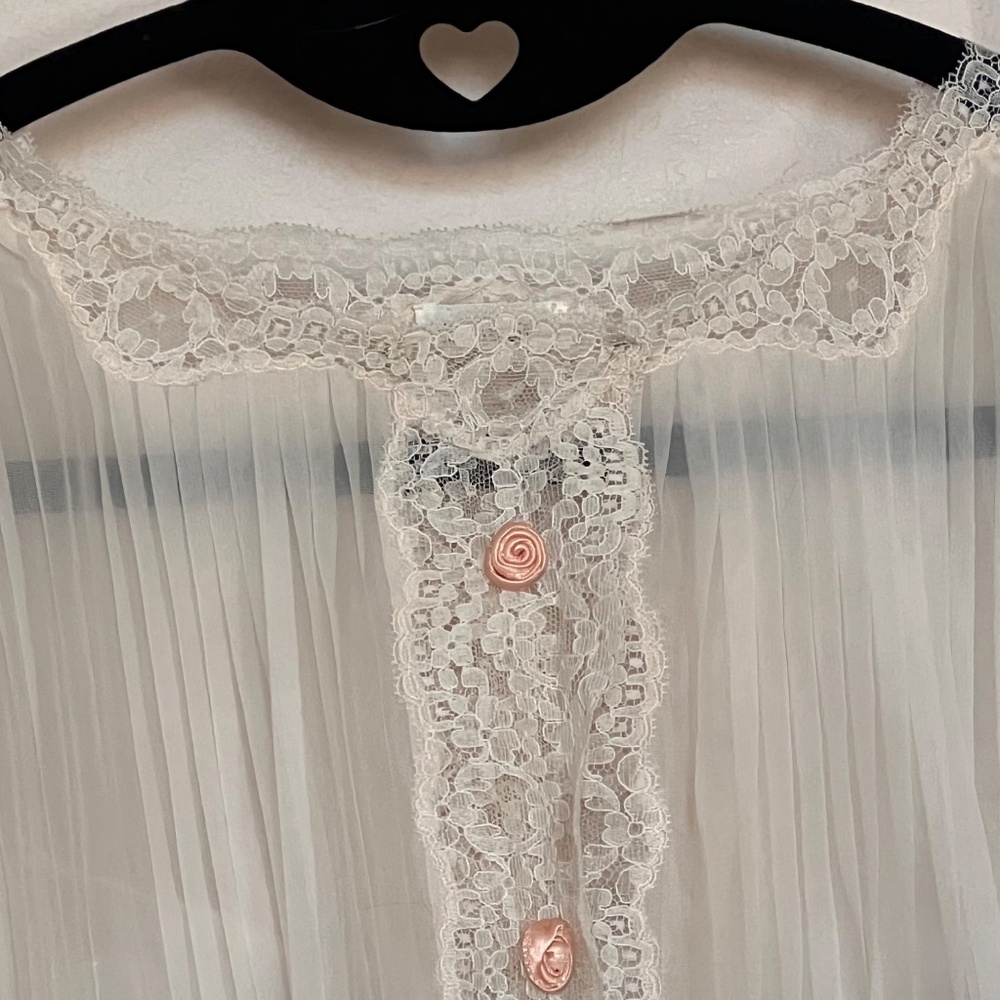 Vintage Christian Dior Lace Bed Jacket Sheer Peignoir Top Romantic Bridal 70s 80 - Picture 14 of 16